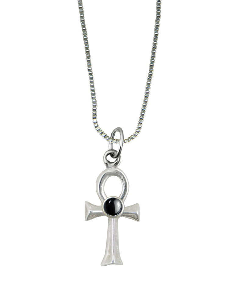 Sterling Silver Sacred Egyptian Ankh Pendant With Hematite